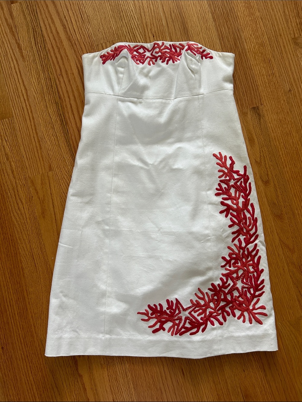 Lilly Pulitzer White Strapless Dress with Red Coral Embroidery